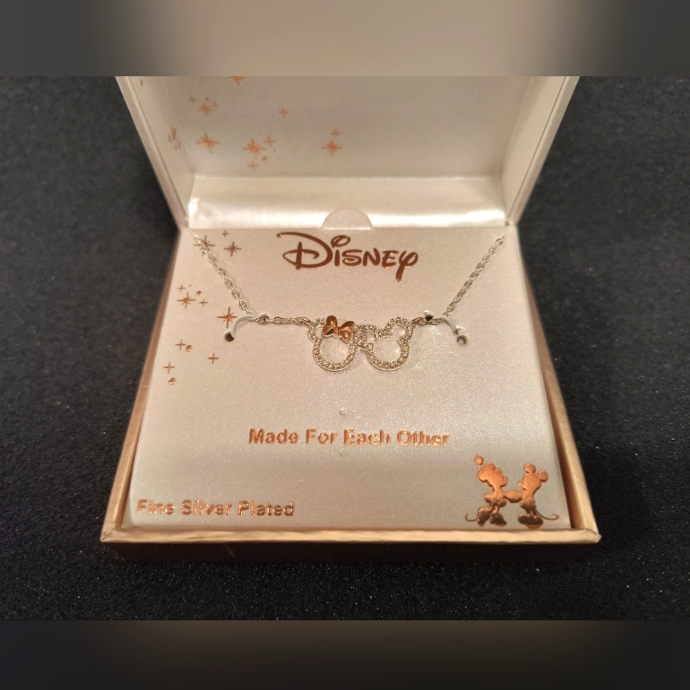 Disney Mickey Minnie Made For Each Other Silver Necklace with Gold Plated Accent
